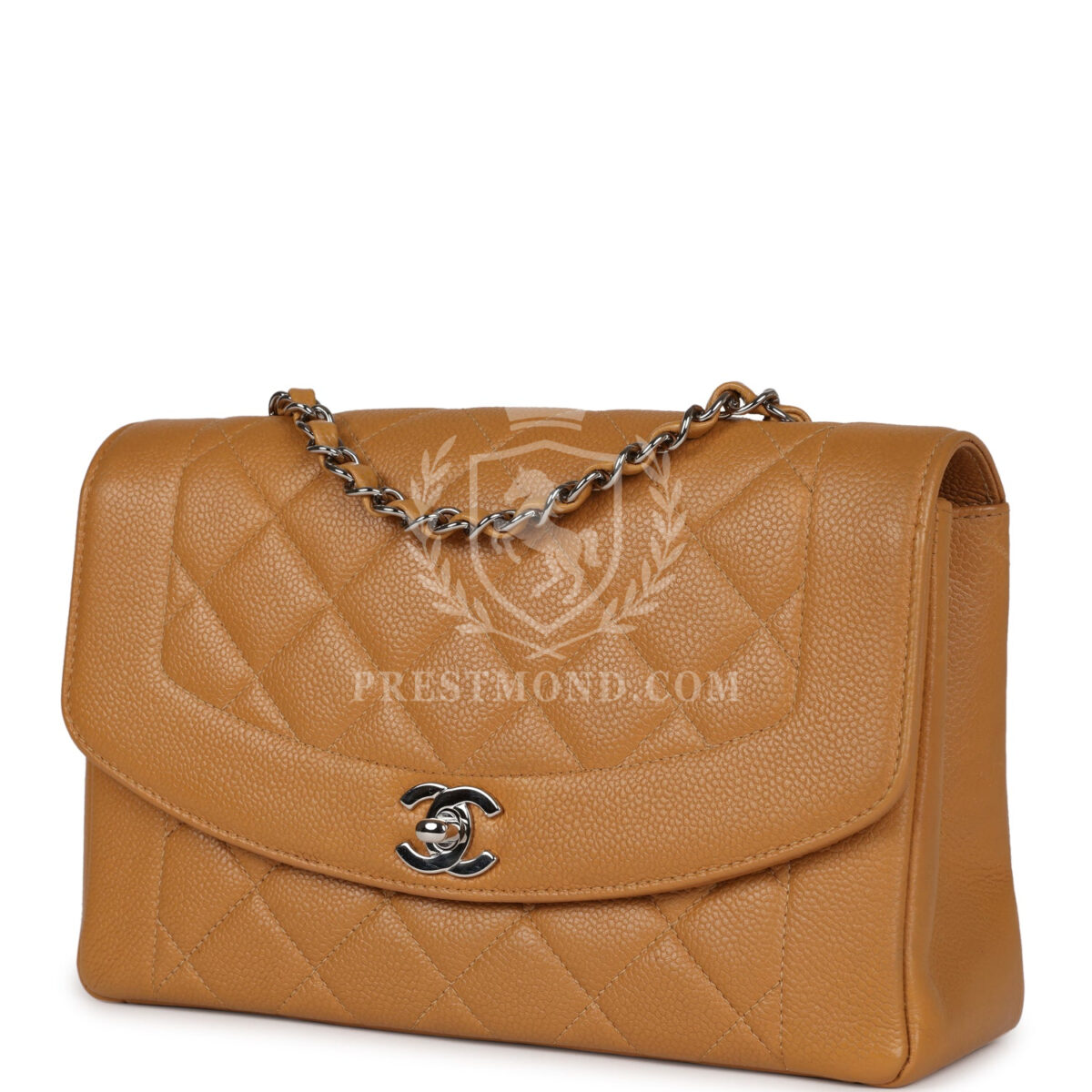Vintage Chanel Medium Diana Flap Bag Dark Beige Caviar Silver Hardware — изображение 5