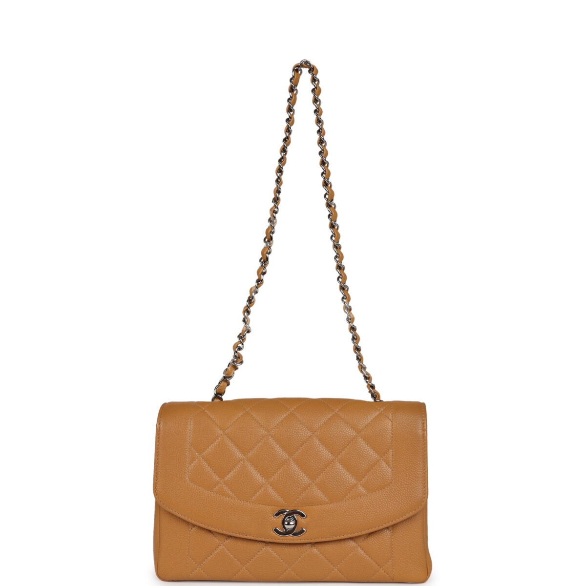 Vintage Chanel Medium Diana Flap Bag Dark Beige Caviar Silver Hardware — изображение 7