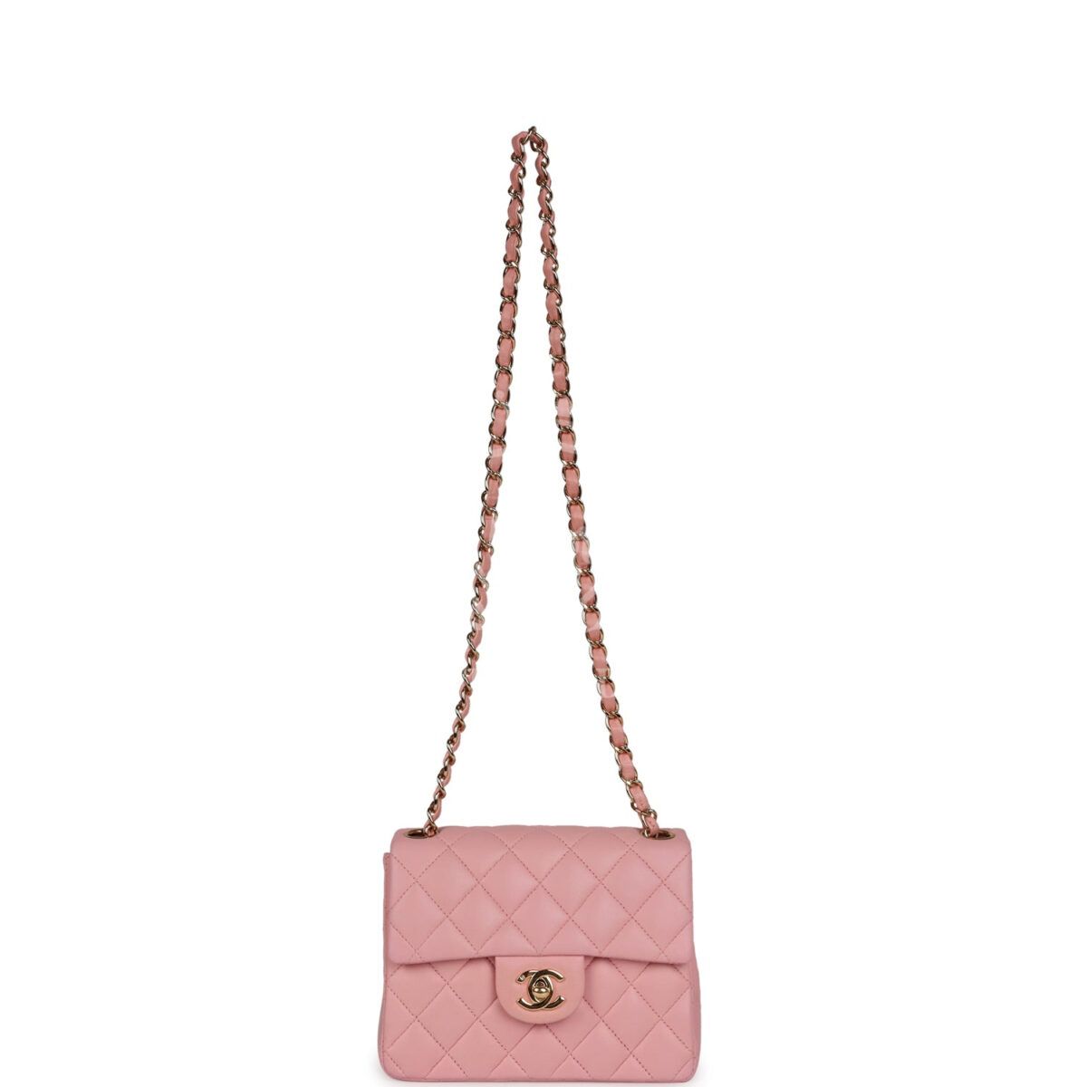 Vintage Chanel Mini Square Flap Light Pink Lambskin Gold Hardware — изображение 7