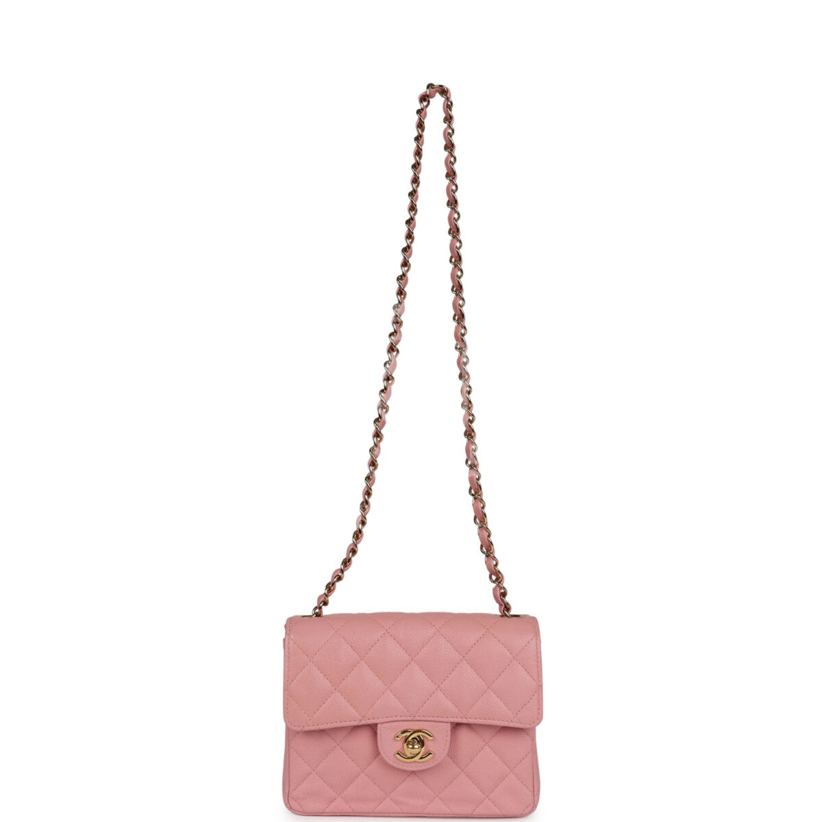 Vintage Chanel Mini Square Flap Pink Caviar Gold Hardware — изображение 7