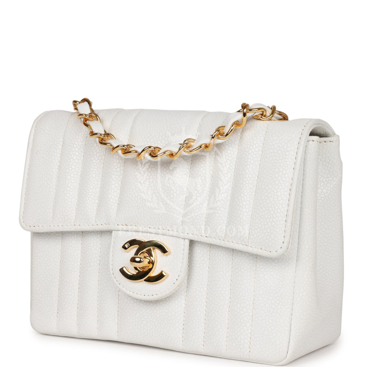 Vintage Chanel Mini Square Flap Vertical Stripe White Caviar Gold Hardware — изображение 5