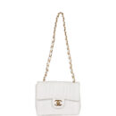 Vintage Chanel Mini Square Flap Vertical Stripe White Caviar Gold Hardware