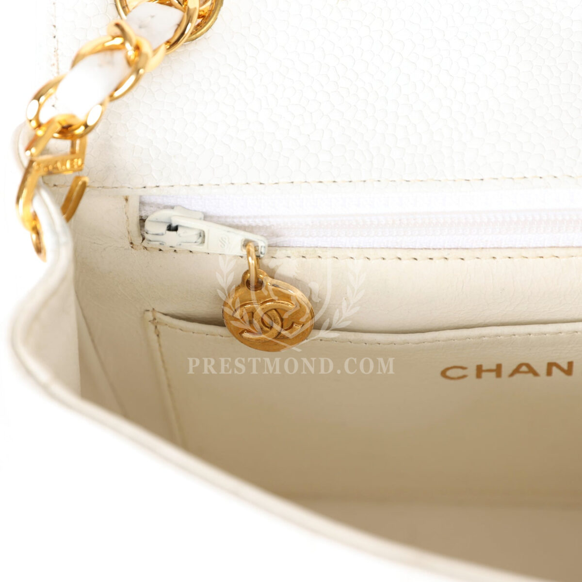 Vintage Chanel Mini Square Flap Vertical Stripe White Caviar Gold Hardware — изображение 10
