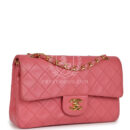 Vintage Chanel Small Classic Double Flap Bag Dark Pink Lambskin Gold Hardware