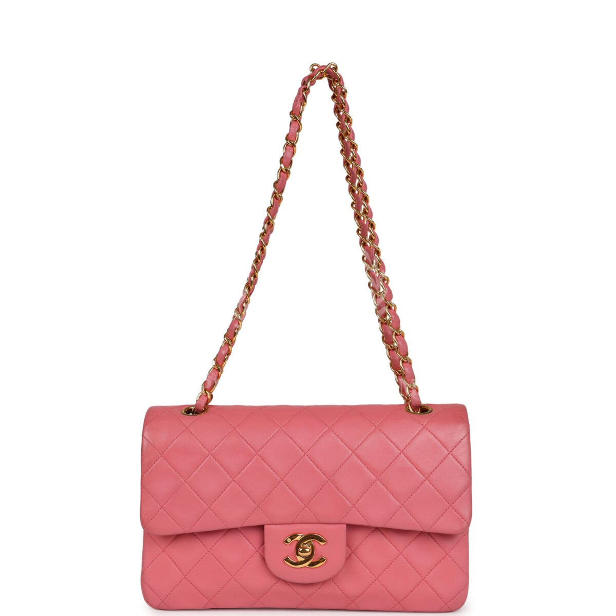 Vintage Chanel Small Classic Double Flap Bag Dark Pink Lambskin Gold Hardware — изображение 7