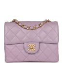 Vintage Chanel Mini Square Flap Bag Light Purple Lambskin Matte Gold Hardware