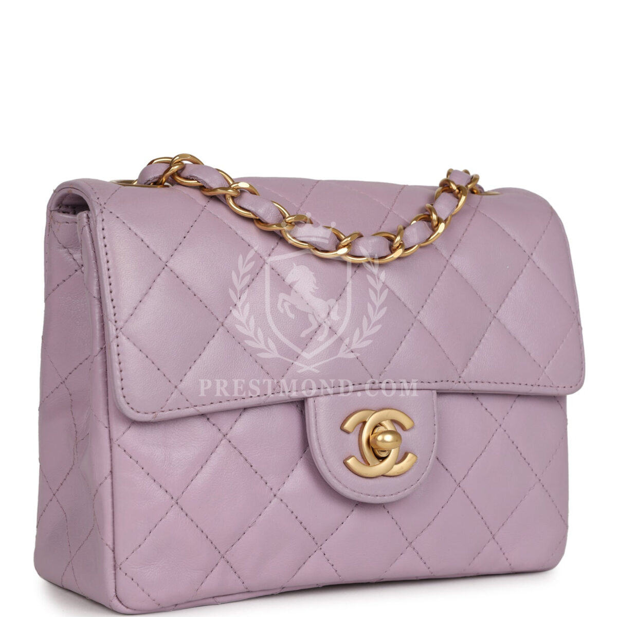 Vintage Chanel Mini Square Flap Bag Light Purple Lambskin Matte Gold Hardware — изображение 2