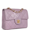 Vintage Chanel Mini Square Flap Bag Light Purple Lambskin Matte Gold Hardware