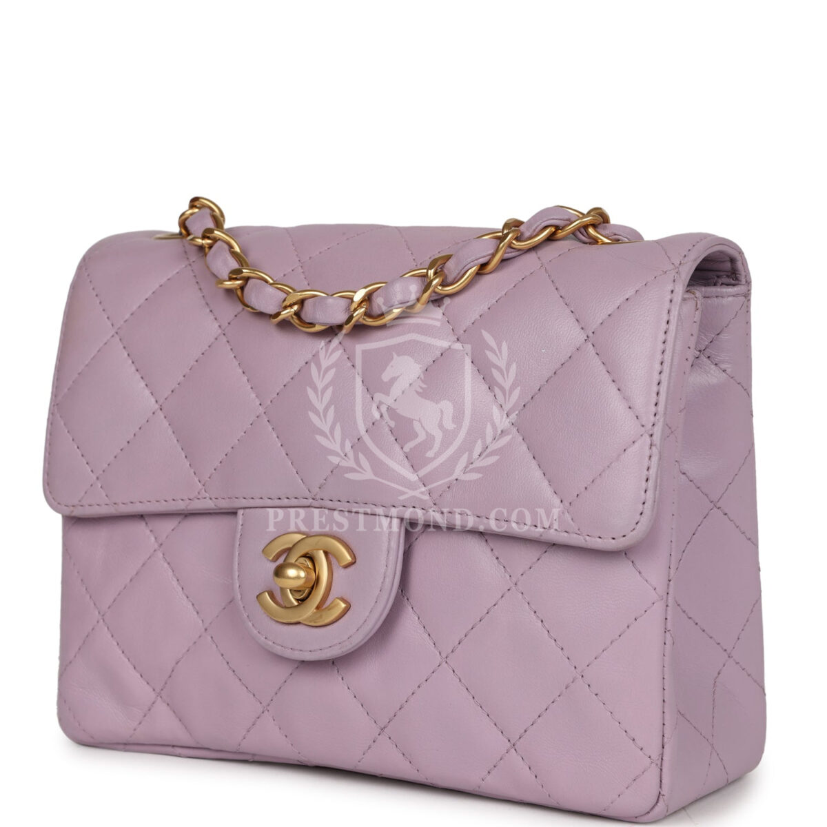 Vintage Chanel Mini Square Flap Bag Light Purple Lambskin Matte Gold Hardware — изображение 5