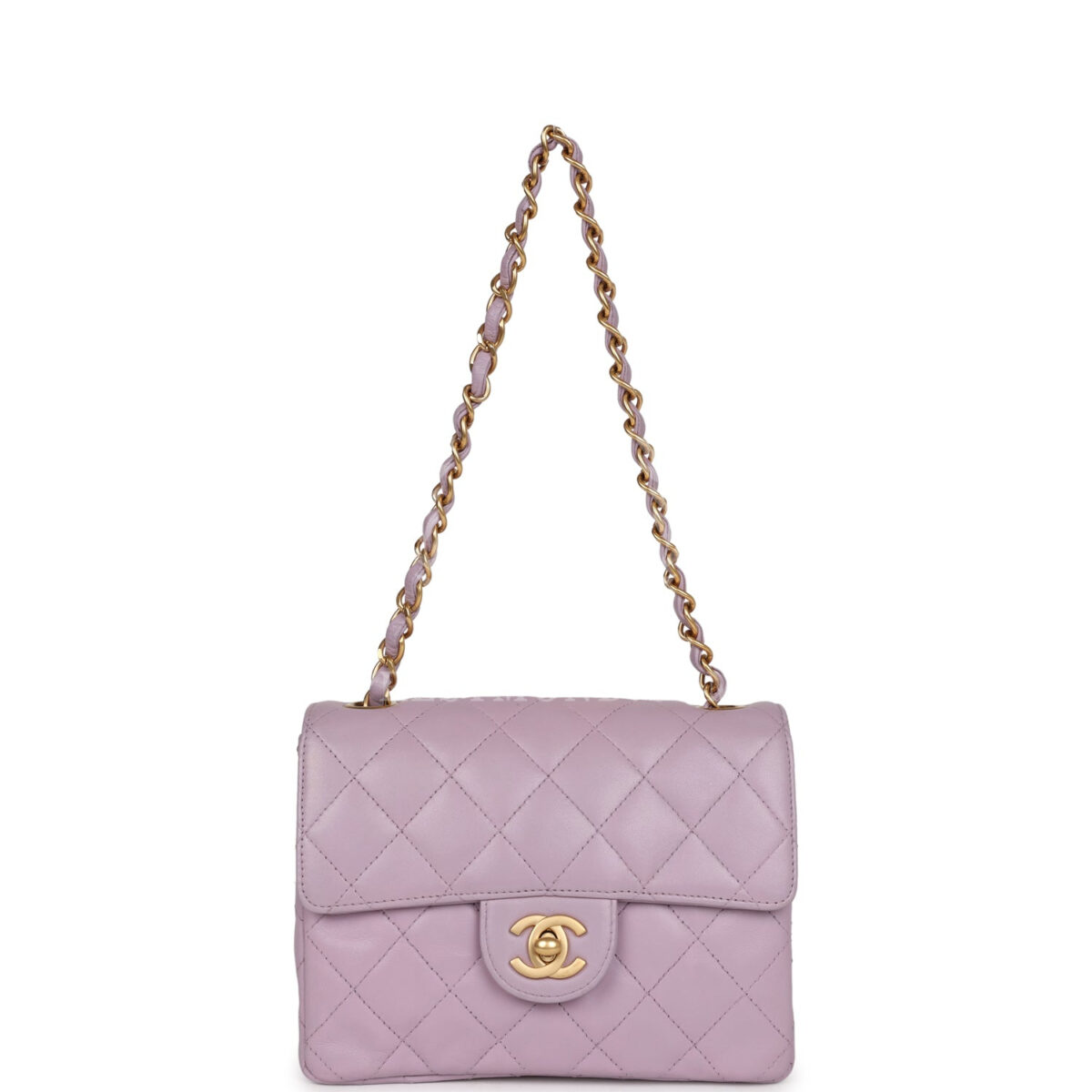 Vintage Chanel Mini Square Flap Bag Light Purple Lambskin Matte Gold Hardware — изображение 7