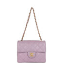 Vintage Chanel Mini Square Flap Bag Light Purple Lambskin Matte Gold Hardware