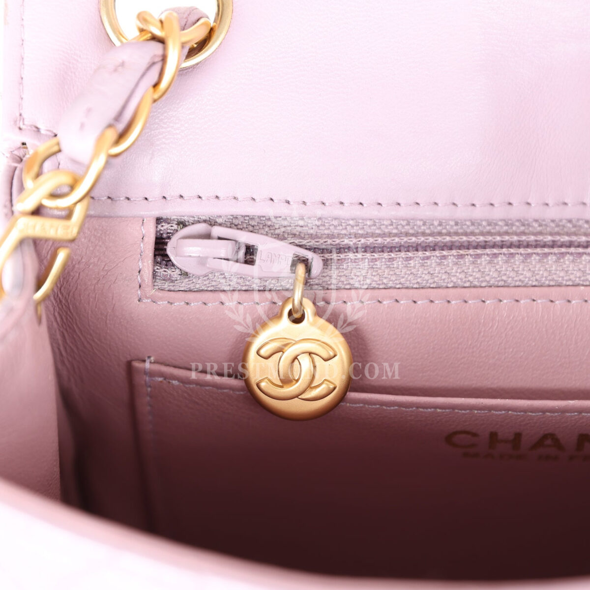 Vintage Chanel Mini Square Flap Bag Light Purple Lambskin Matte Gold Hardware — изображение 10