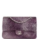 Custom Swarovski Crystal Vintage Chanel Medium Classic Double Flap Purple Lambskin Silver Hardware