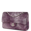 Custom Swarovski Crystal Vintage Chanel Medium Classic Double Flap Purple Lambskin Silver Hardware