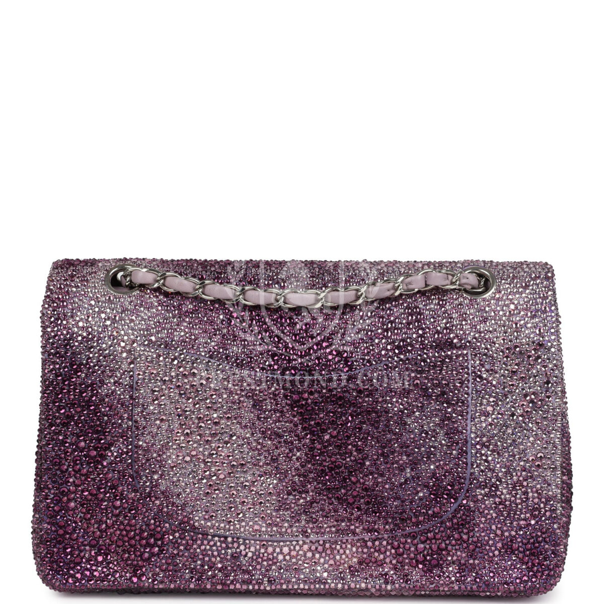 Custom Swarovski Crystal Vintage Chanel Medium Classic Double Flap Purple Lambskin Silver Hardware — изображение 4