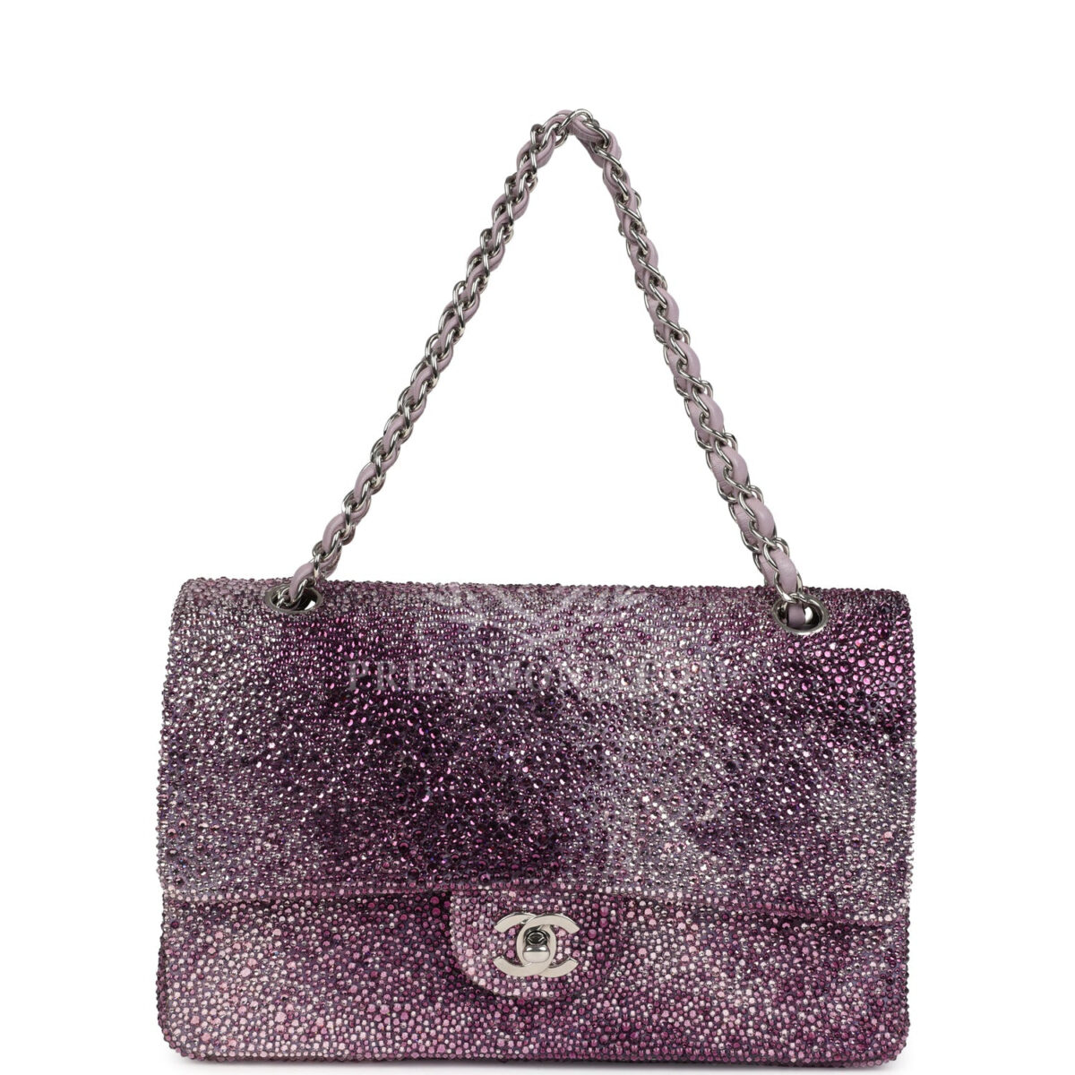 Custom Swarovski Crystal Vintage Chanel Medium Classic Double Flap Purple Lambskin Silver Hardware — изображение 7