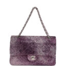 Custom Swarovski Crystal Vintage Chanel Medium Classic Double Flap Purple Lambskin Silver Hardware