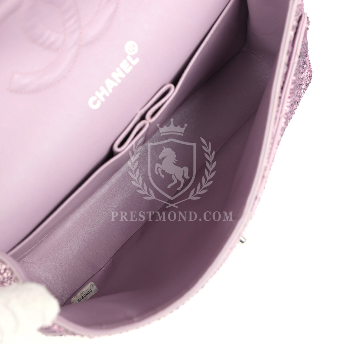 Custom Swarovski Crystal Vintage Chanel Medium Classic Double Flap Purple Lambskin Silver Hardware — изображение 9
