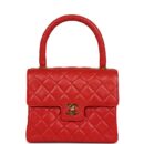 Vintage Chanel Top Handle Square Flap Red Lambskin Gold Hardware
