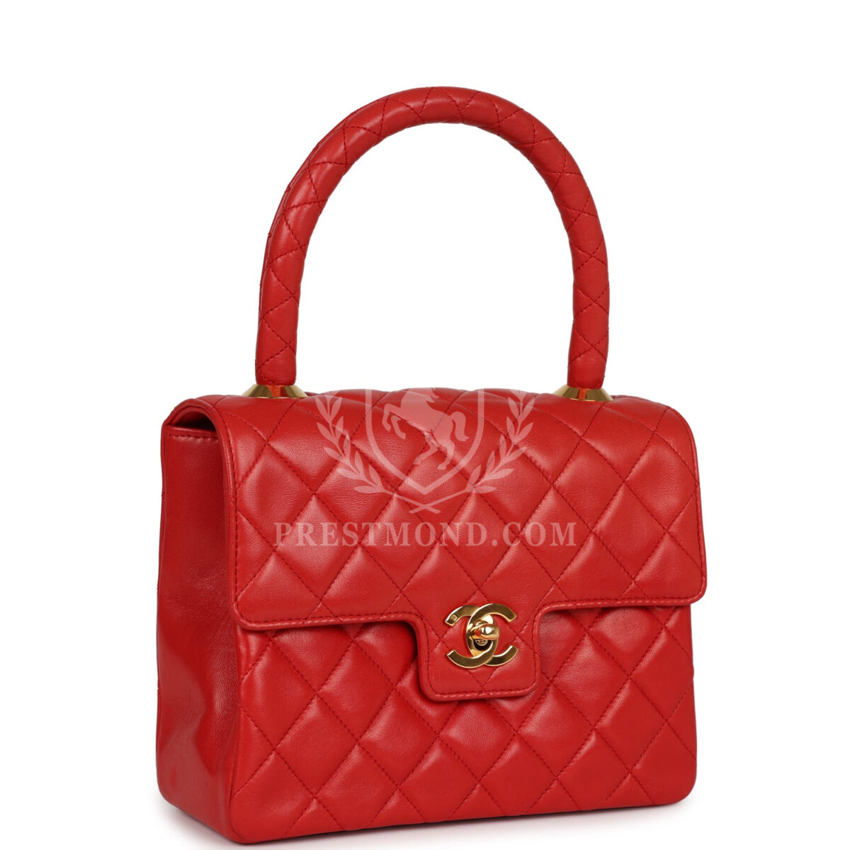Vintage Chanel Top Handle Square Flap Red Lambskin Gold Hardware — изображение 2