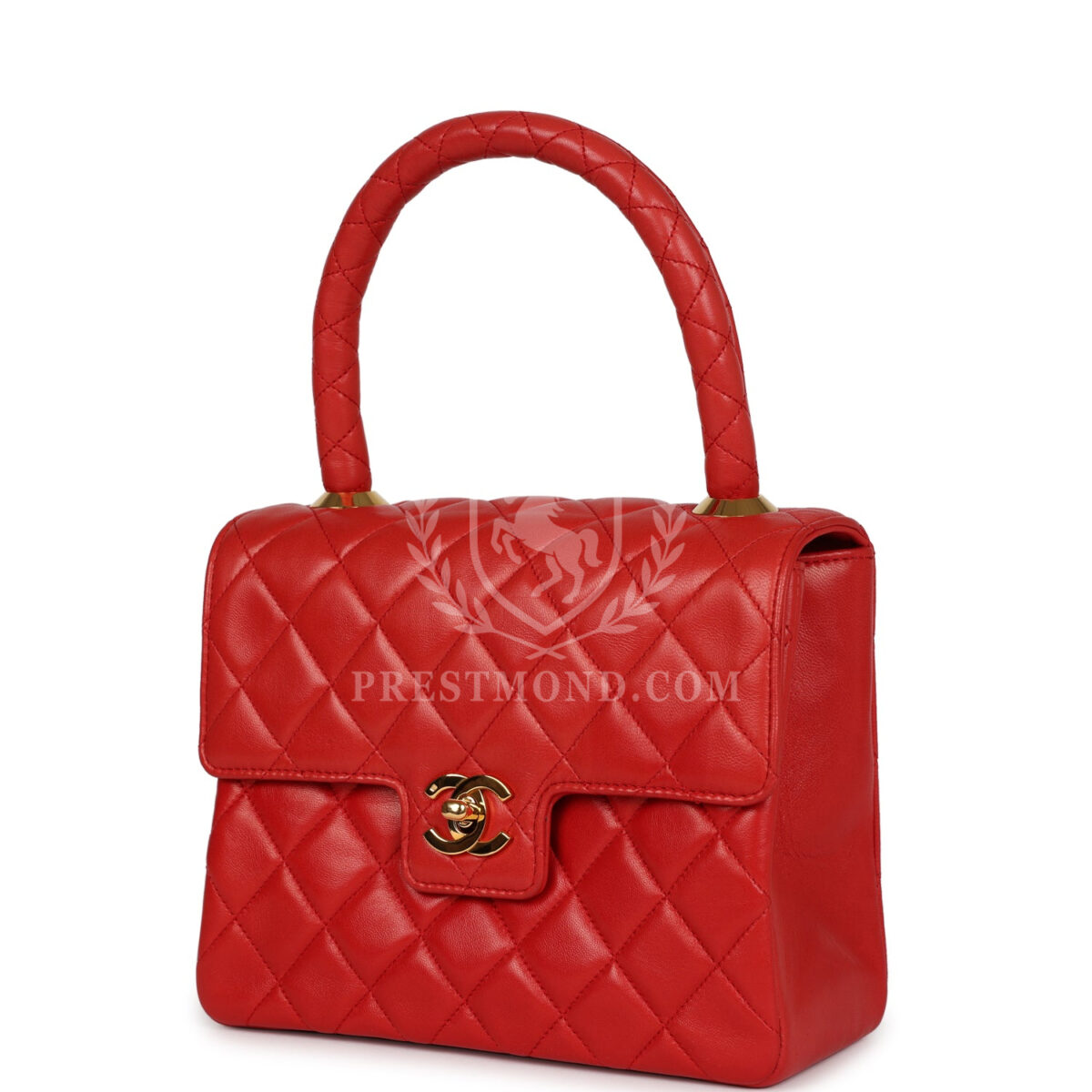 Vintage Chanel Top Handle Square Flap Red Lambskin Gold Hardware — изображение 5