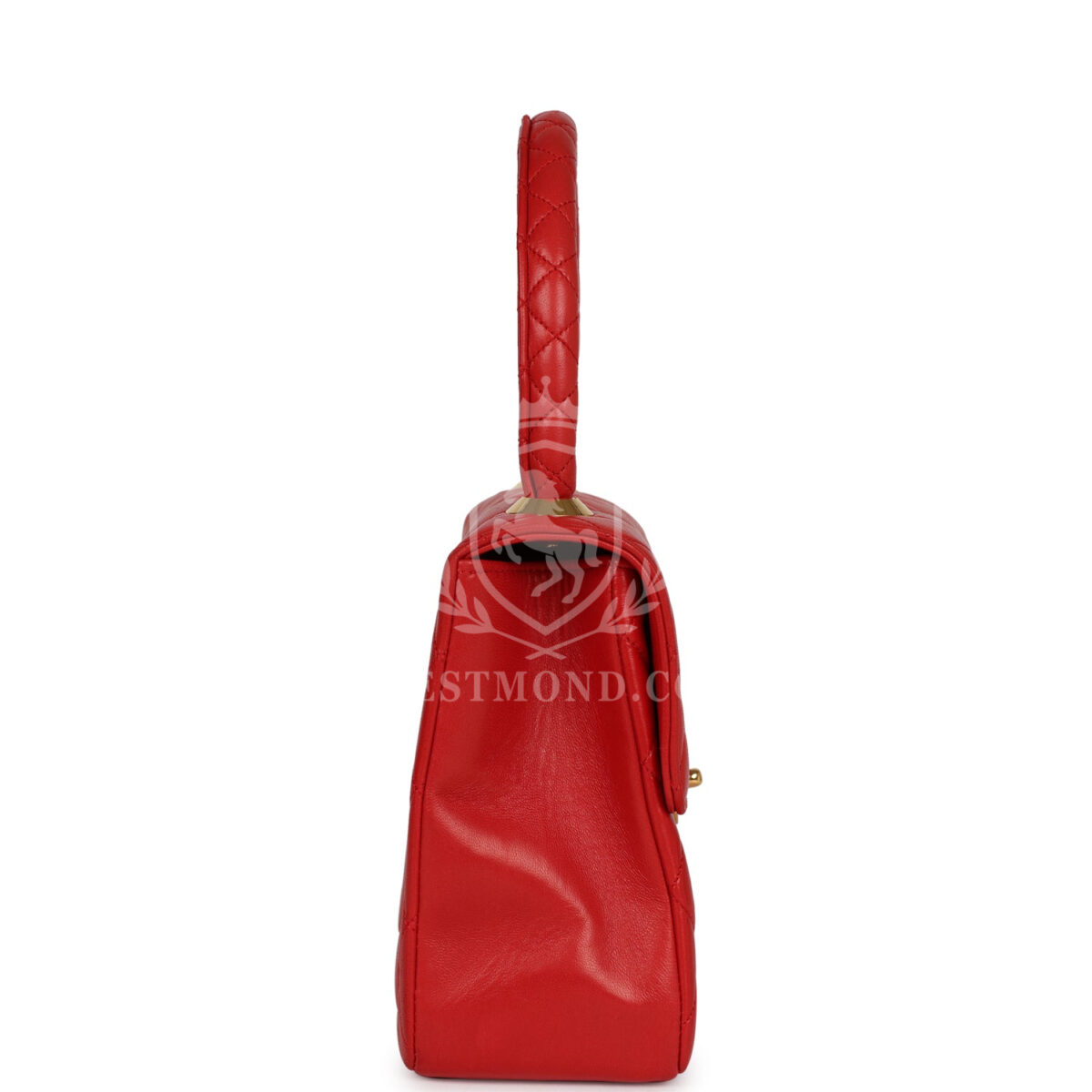Vintage Chanel Top Handle Square Flap Red Lambskin Gold Hardware — изображение 3