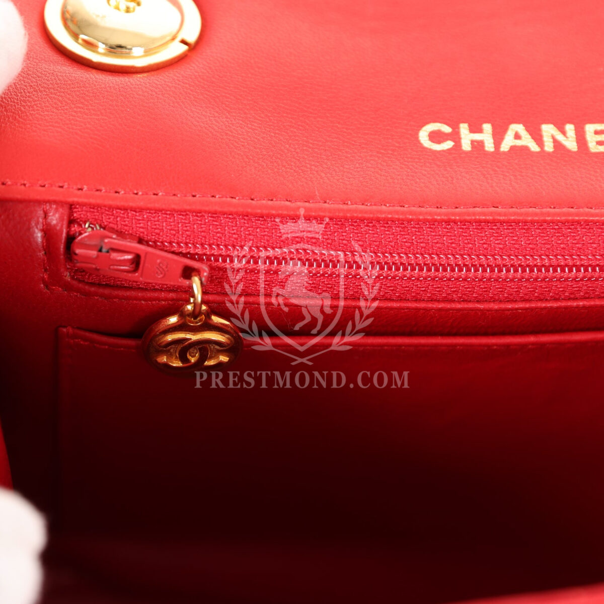 Vintage Chanel Top Handle Square Flap Red Lambskin Gold Hardware — изображение 8