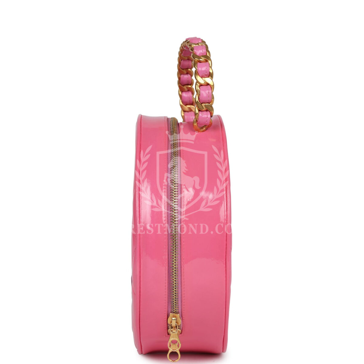 Vintage Chanel Round Vanity Bag Pink and Black Patent Leather Antique Gold Hardware — изображение 6