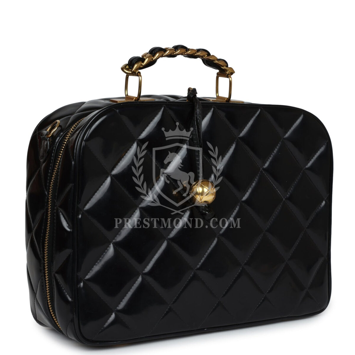Vintage Chanel Lunchbox Vanity Black Patent Leather Gold Hardware — изображение 2