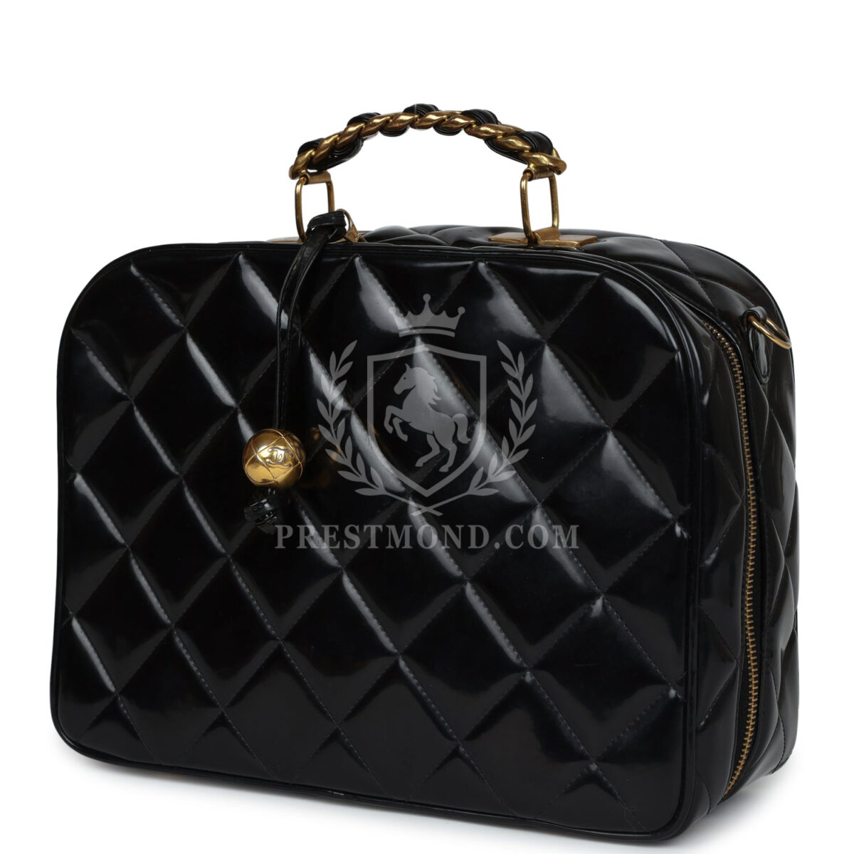 Vintage Chanel Lunchbox Vanity Black Patent Leather Gold Hardware — изображение 3