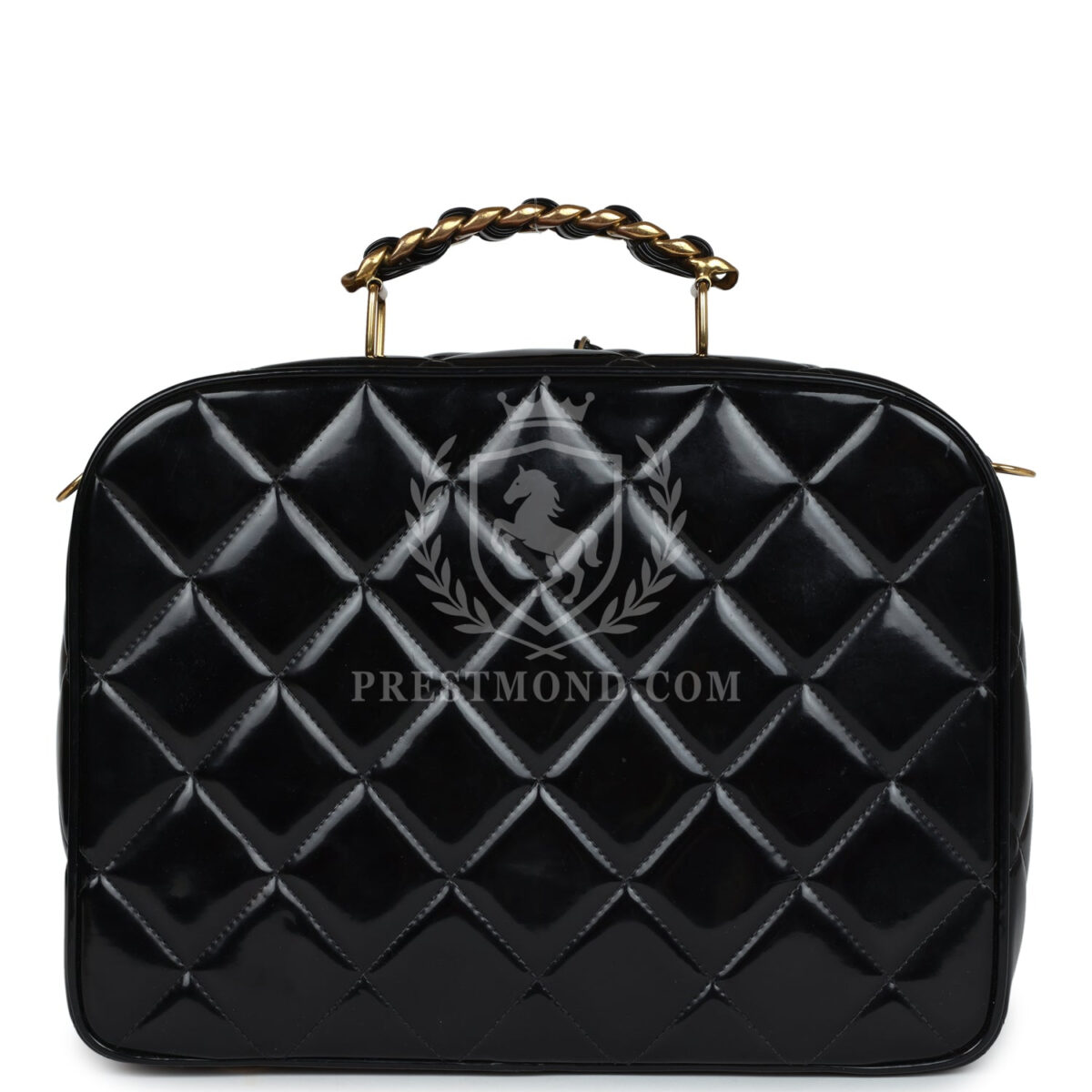 Vintage Chanel Lunchbox Vanity Black Patent Leather Gold Hardware — изображение 5