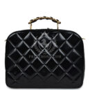 Vintage Chanel Lunchbox Vanity Black Patent Leather Gold Hardware