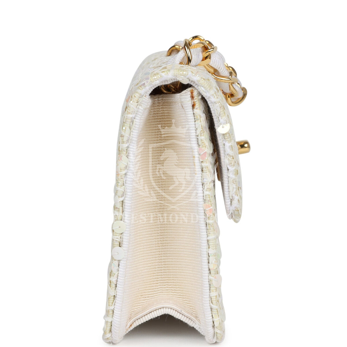 Vintage Chanel Micro Half Flap Iridescent Ivory Sequin Gold Hardware — изображение 3