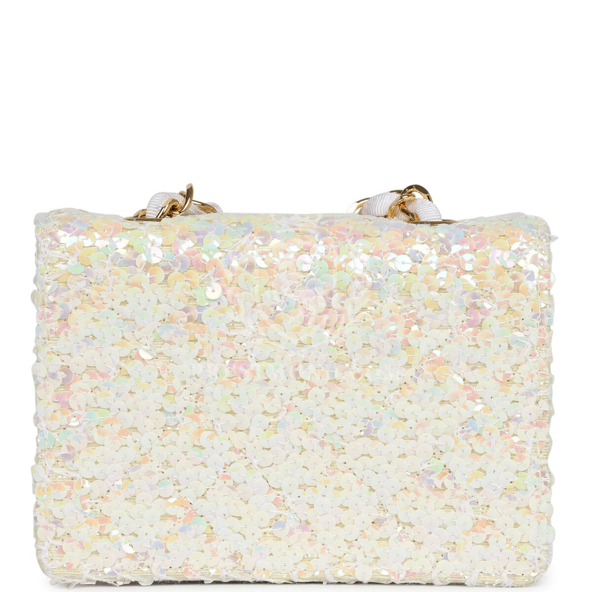 Vintage Chanel Micro Half Flap Iridescent Ivory Sequin Gold Hardware — изображение 4