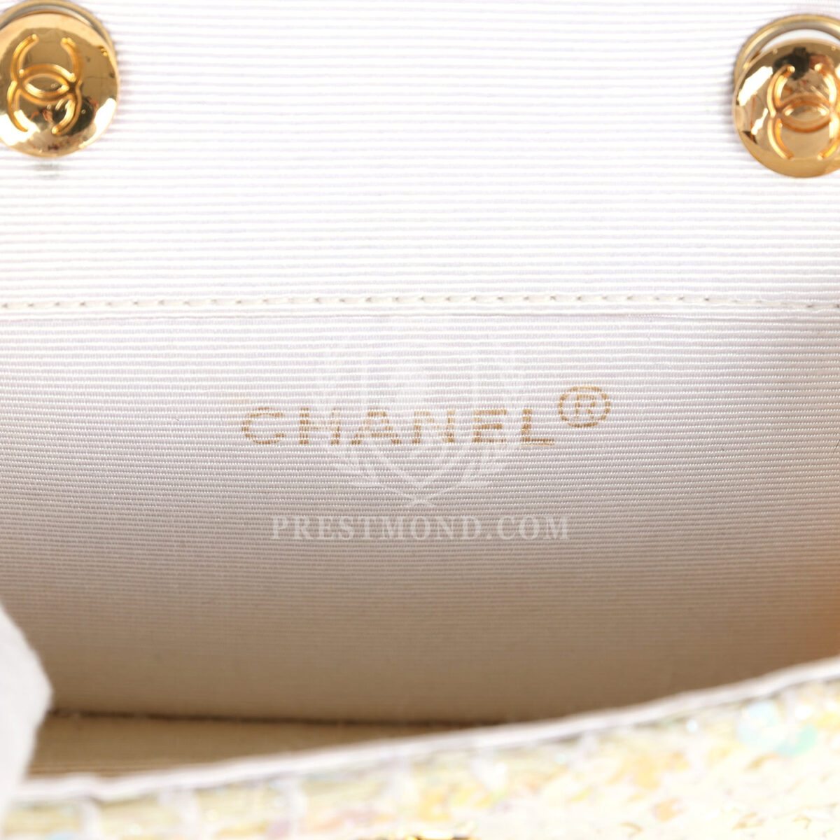 Vintage Chanel Micro Half Flap Iridescent Ivory Sequin Gold Hardware — изображение 8