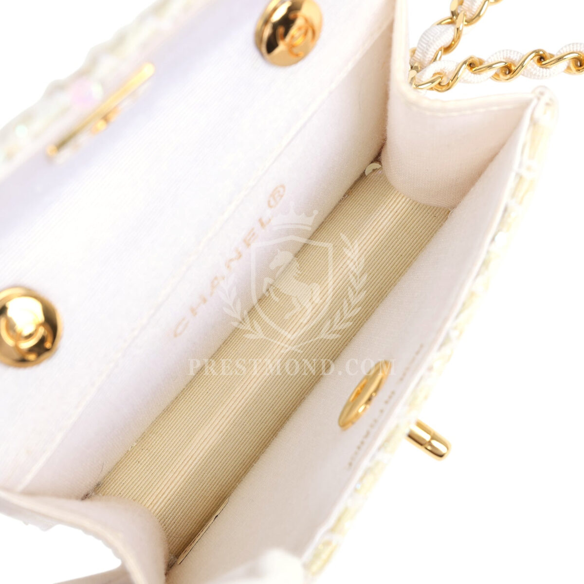 Vintage Chanel Micro Half Flap Iridescent Ivory Sequin Gold Hardware — изображение 9
