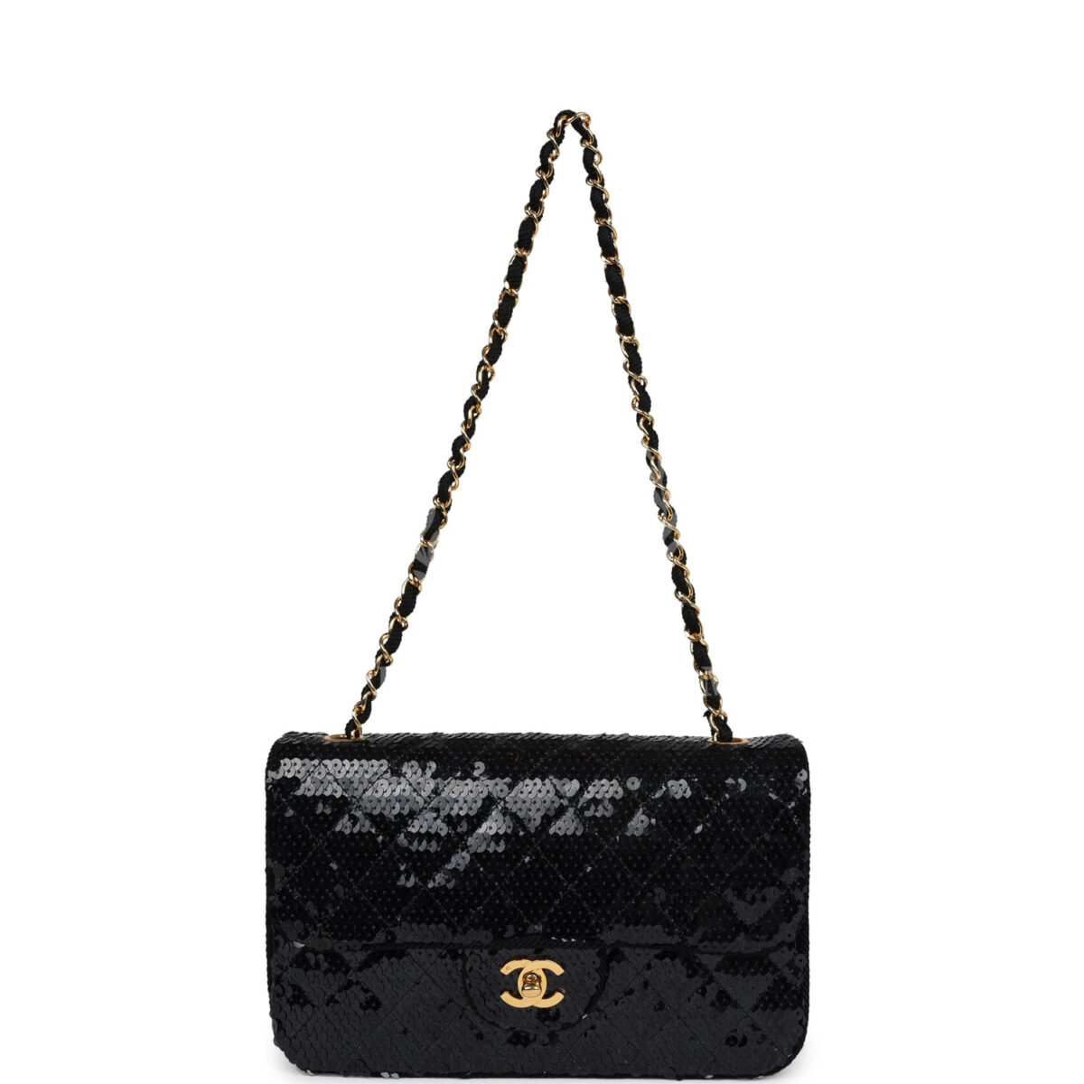 Vintage Chanel Small Flap Bag Black Sequin Gold Hardware — изображение 7