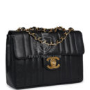 Vintage Chanel XL Jumbo Classic Mademoiselle Vertical Flap Black Caviar Gold Hardware