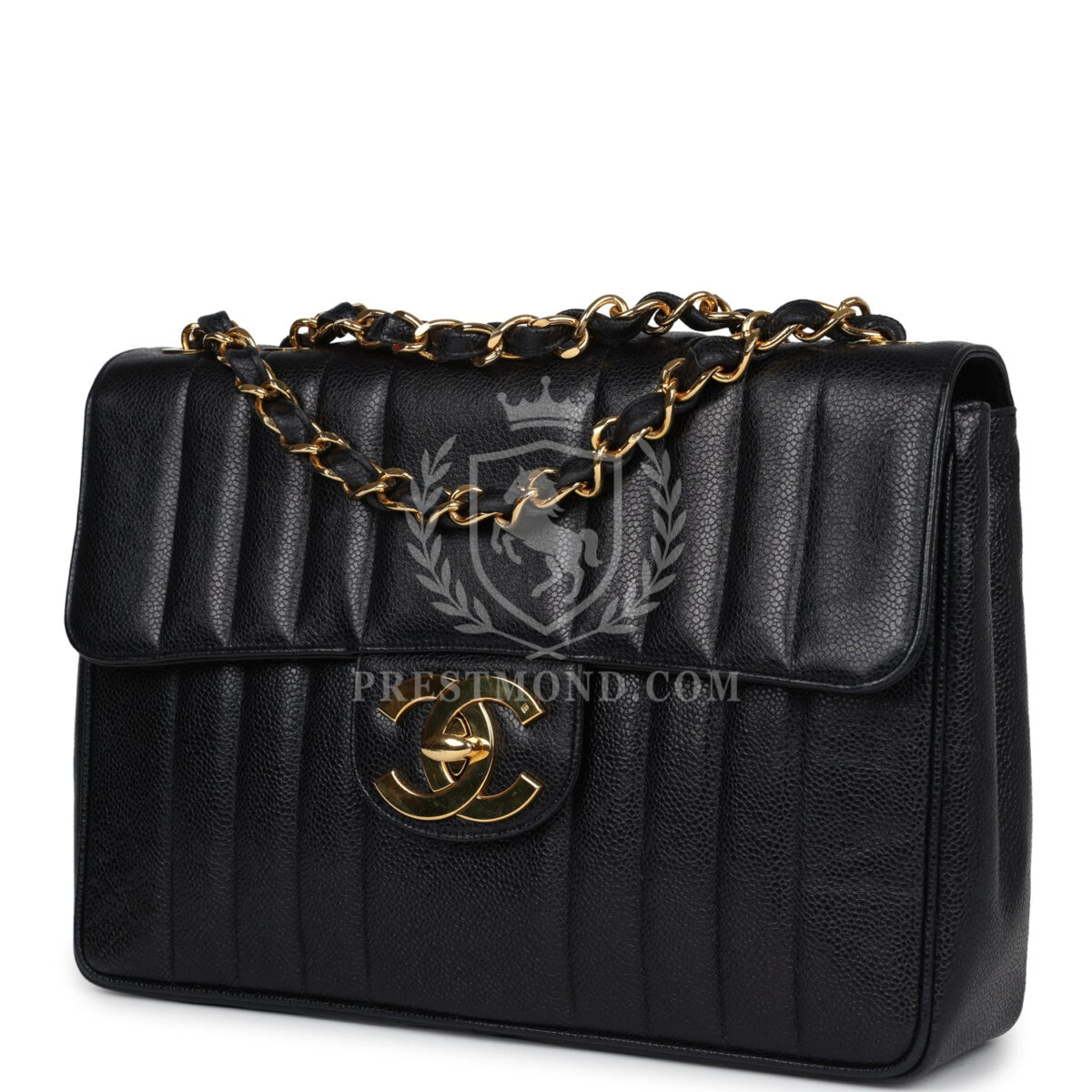 Vintage Chanel XL Jumbo Classic Mademoiselle Vertical Flap Black Caviar Gold Hardware — изображение 4