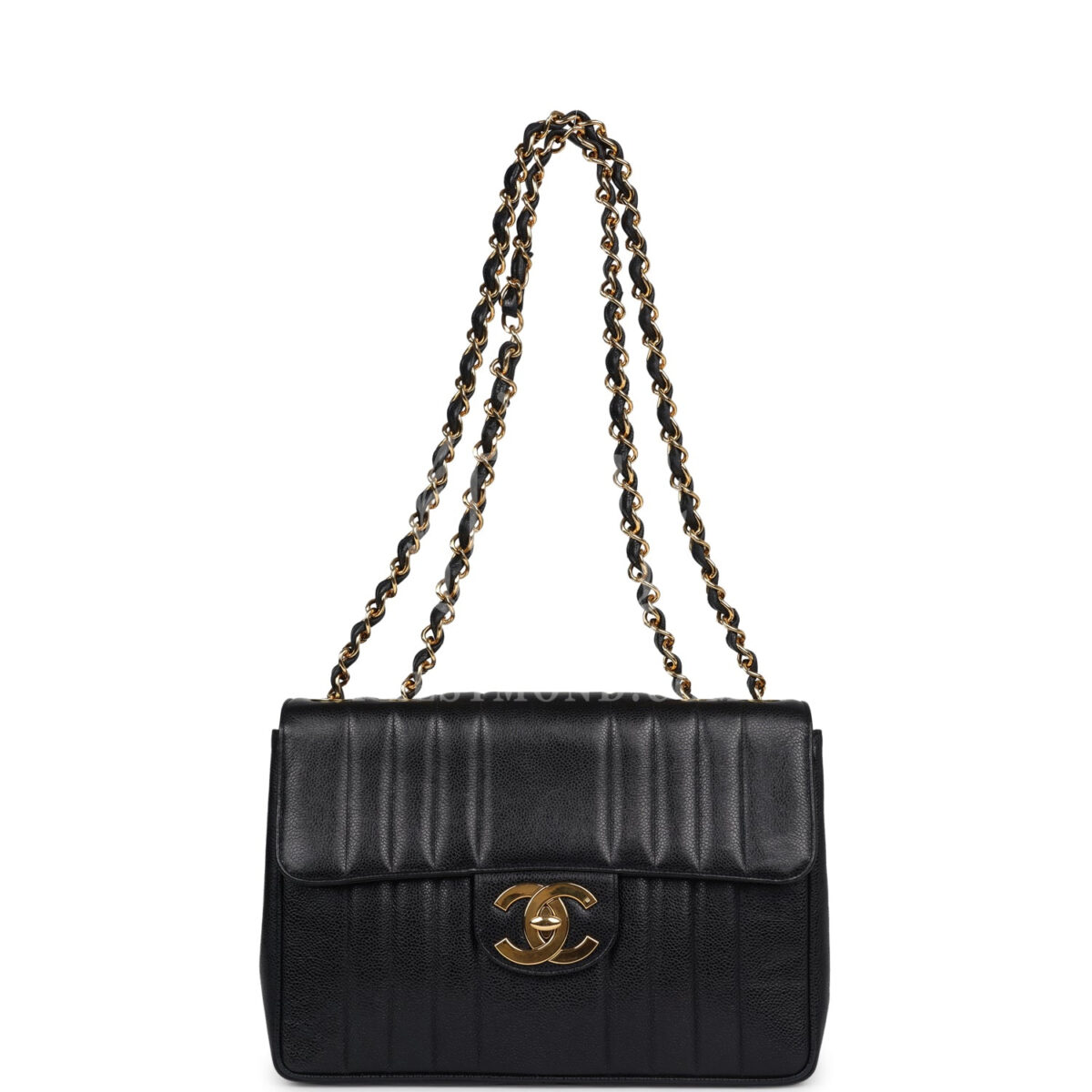 Vintage Chanel XL Jumbo Classic Mademoiselle Vertical Flap Black Caviar Gold Hardware — изображение 7