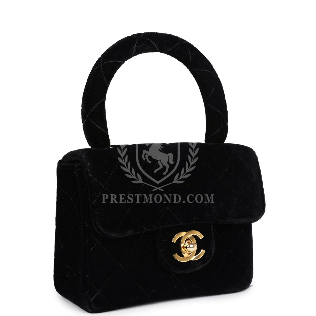Vintage Chanel Micro Kelly Child Flap Bag Black Velvet Gold Hardware — изображение 2