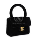 Vintage Chanel Micro Kelly Child Flap Bag Black Velvet Gold Hardware