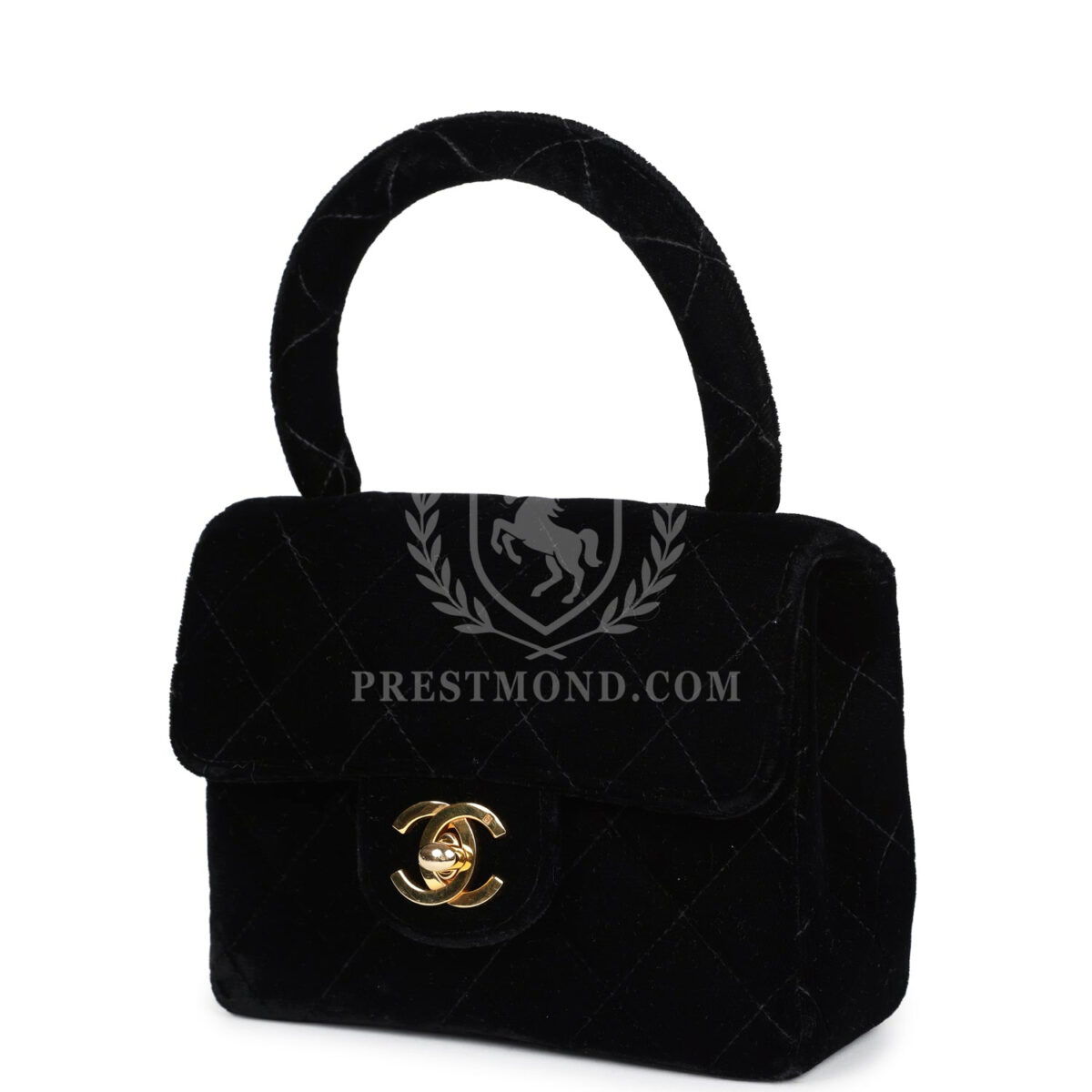 Vintage Chanel Micro Kelly Child Flap Bag Black Velvet Gold Hardware — изображение 5