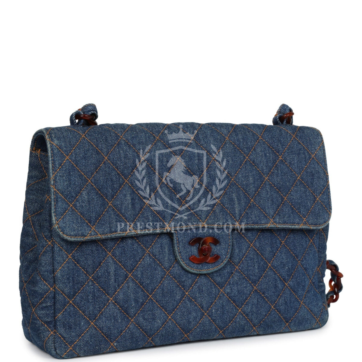 Vintage Chanel Jumbo Classic Single Flap Bag Blue Denim Tortoiseshell Bakelite Hardware — изображение 2