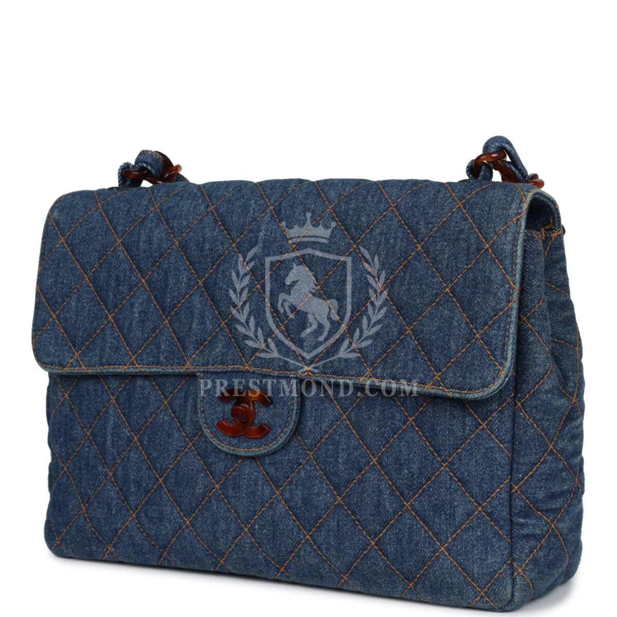 Vintage Chanel Jumbo Classic Single Flap Bag Blue Denim Tortoiseshell Bakelite Hardware — изображение 5