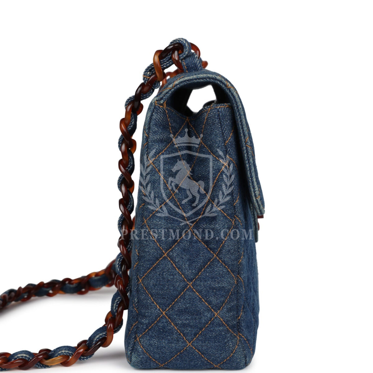 Vintage Chanel Jumbo Classic Single Flap Bag Blue Denim Tortoiseshell Bakelite Hardware — изображение 3