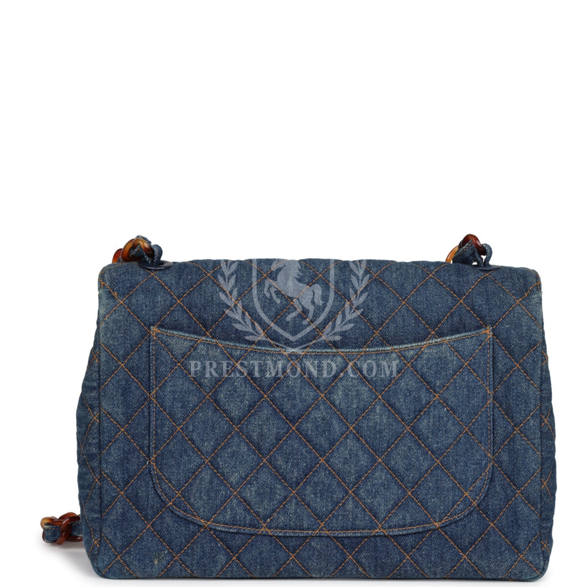 Vintage Chanel Jumbo Classic Single Flap Bag Blue Denim Tortoiseshell Bakelite Hardware — изображение 4