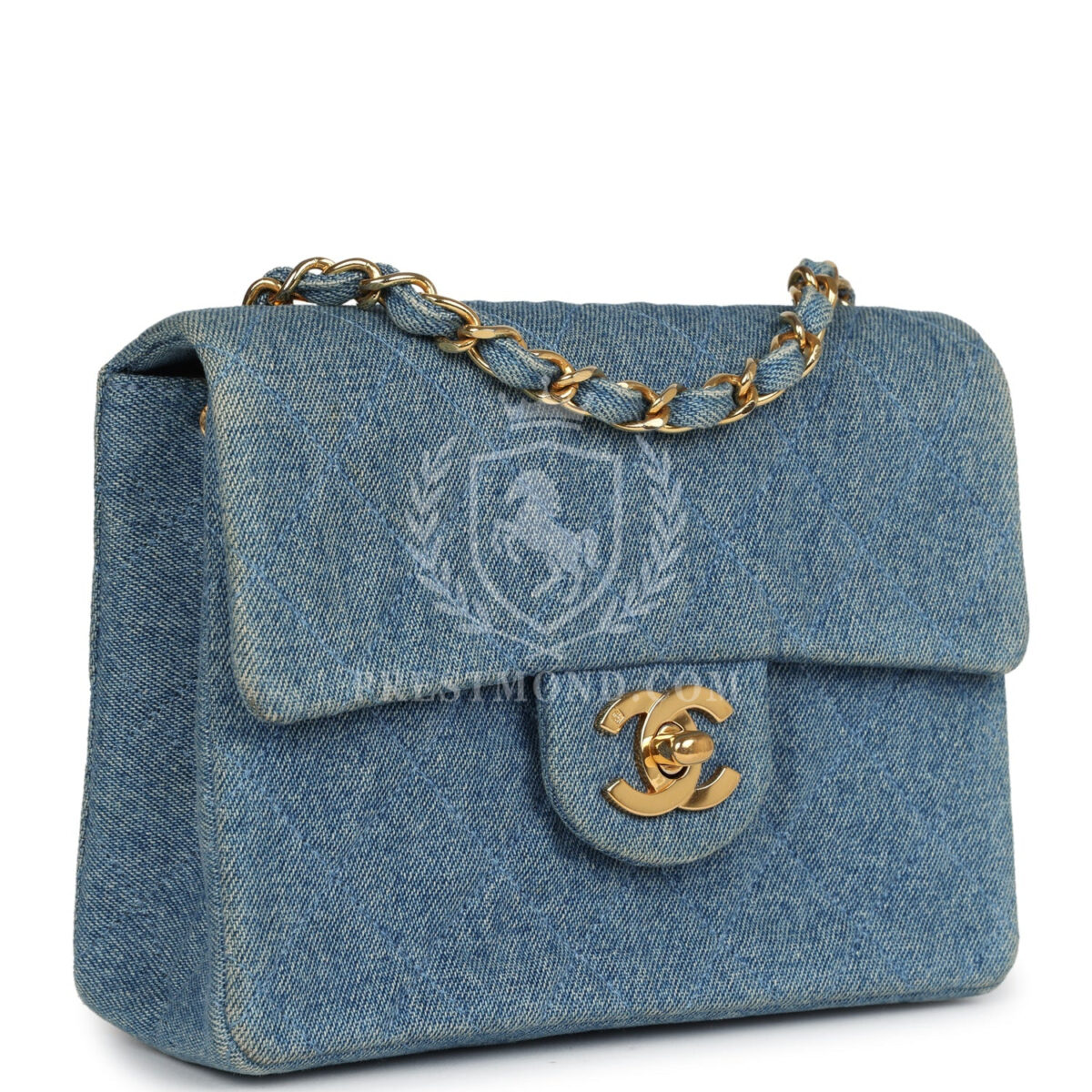 Vintage Chanel Mini Square Flap Bag Blue Denim Gold Hardware — изображение 2