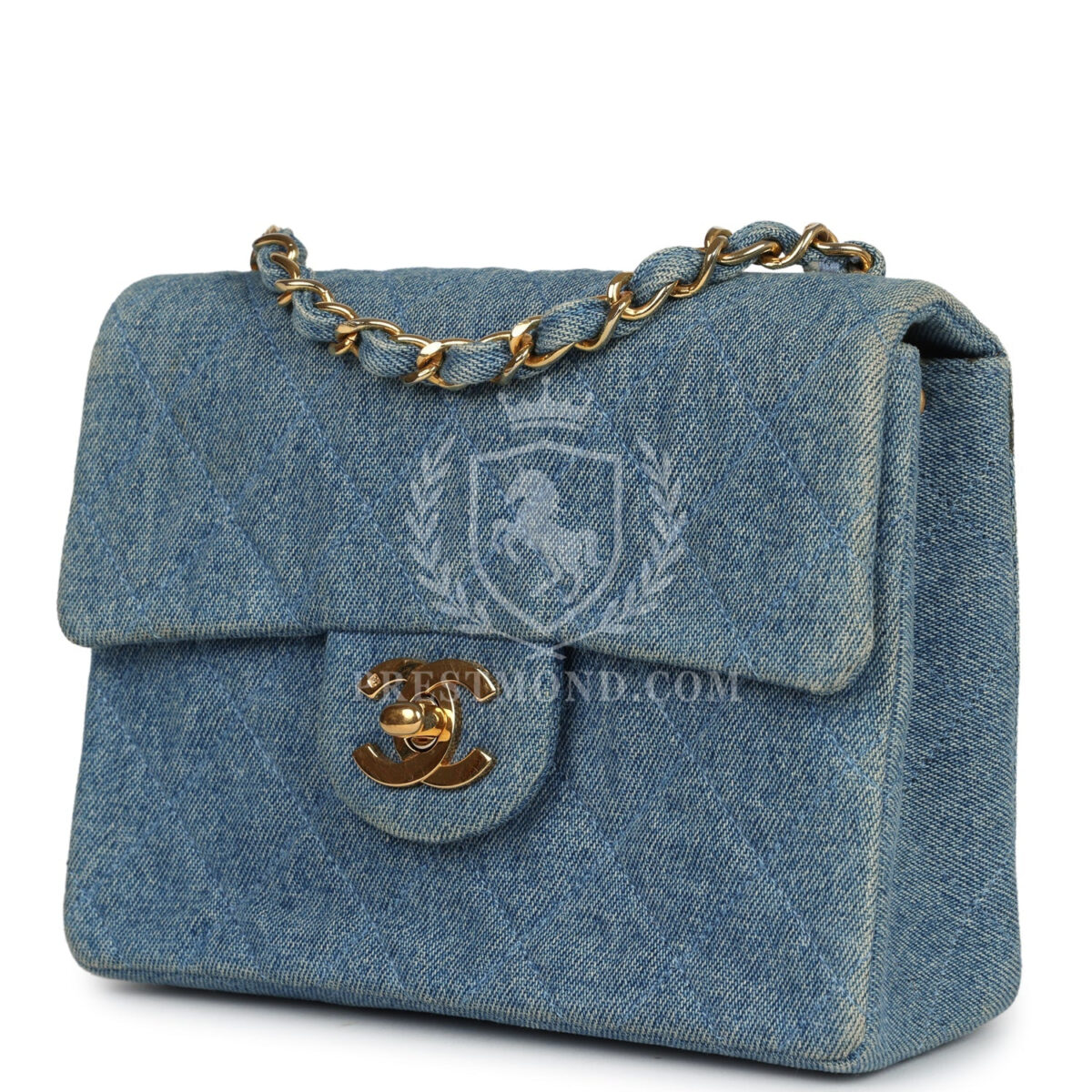 Vintage Chanel Mini Square Flap Bag Blue Denim Gold Hardware — изображение 4