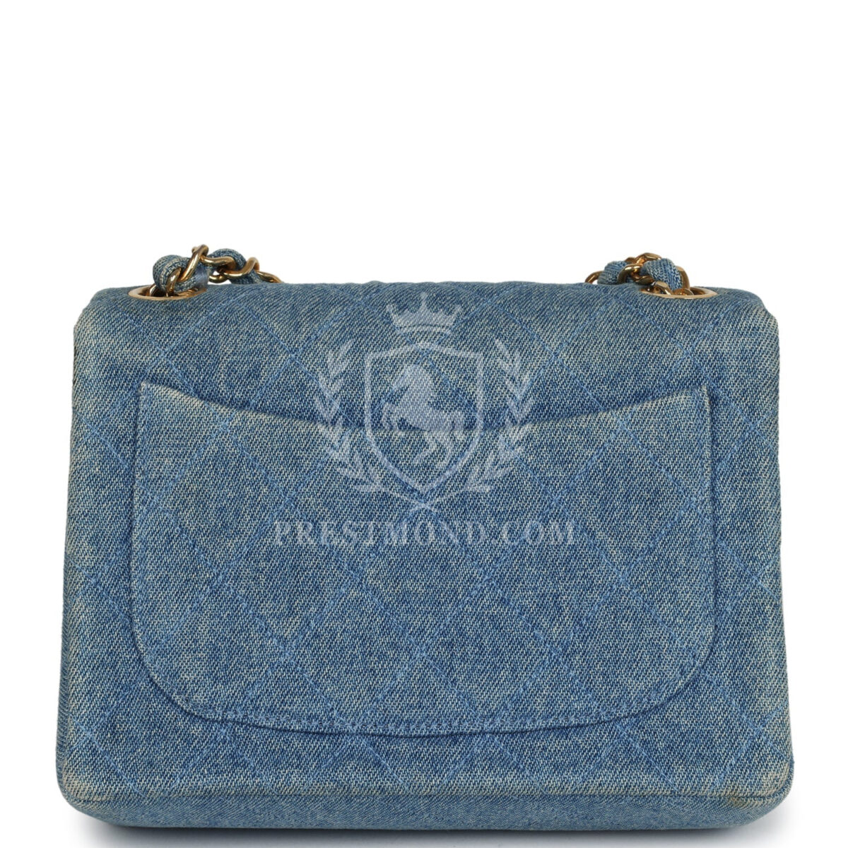 Vintage Chanel Mini Square Flap Bag Blue Denim Gold Hardware — изображение 3